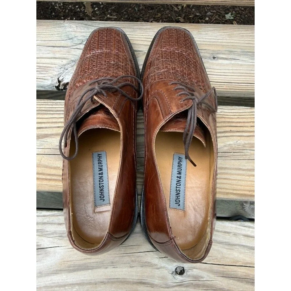 Mens Johnston & Murphy Brown Woven Leather Oxfords Size 11M